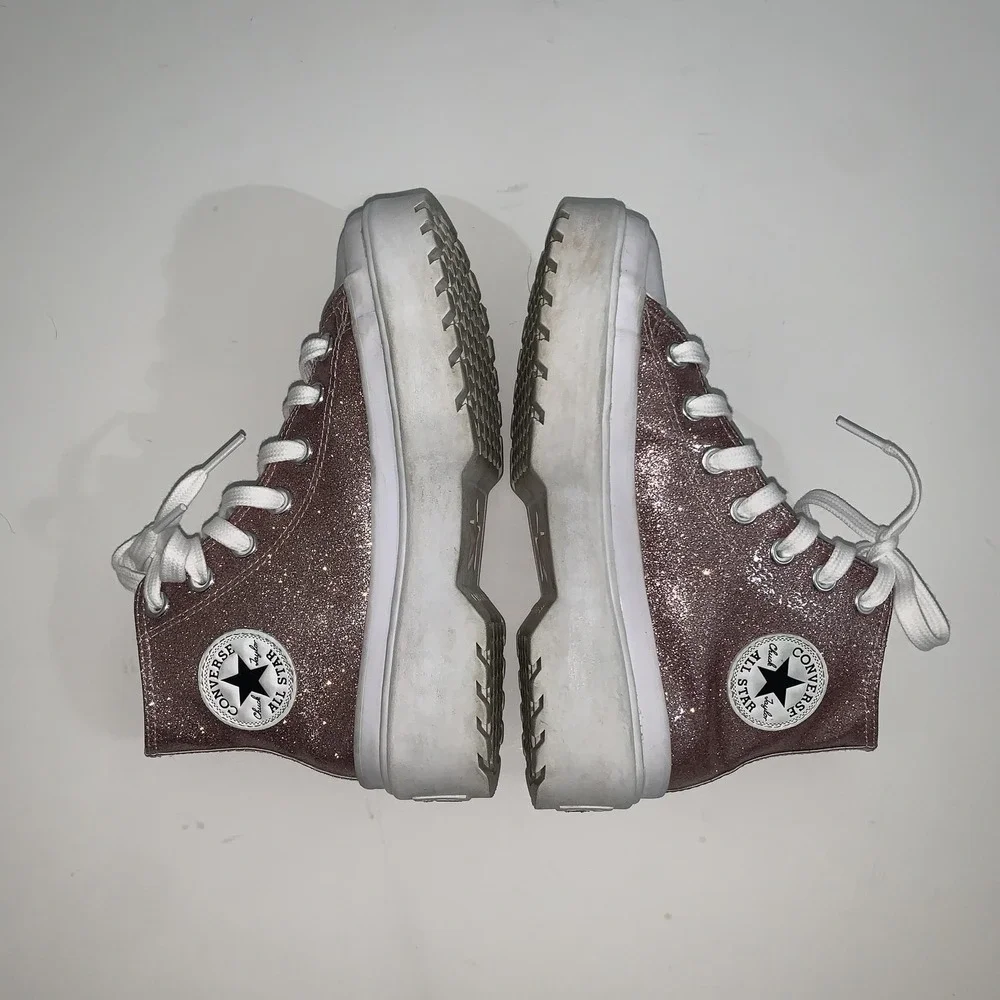 Converse Chuck Taylor All Star Shoes Kids Size 2 Pink Glitter High Top Platform